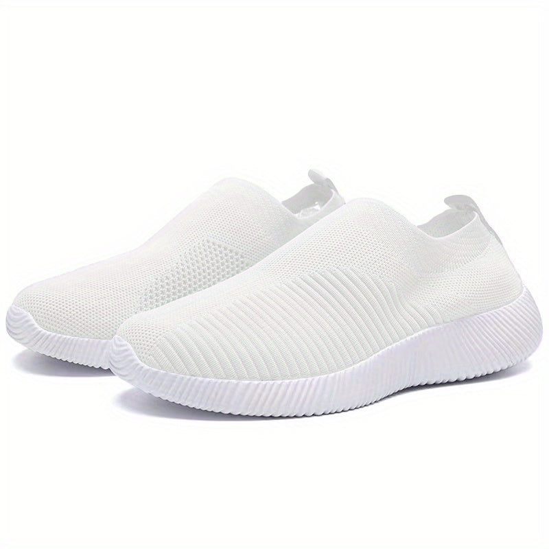 Women'S Lightweight Slip-On Sneakers, Solid Color Fabric Upper, Round Toe, MD Sole, Low Top, All-Season Casual Shoes for Running, Fitness, Dance, Walking, Travel