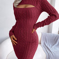 Solid Ribbed Knit Keyhole Dress, Elegant Crew Neck Long Sleeve Bodycon Dress - Stretchy & Comfortable Fabric - For Women - Perfect for Parties & Night Out - Ideal Gift for Her