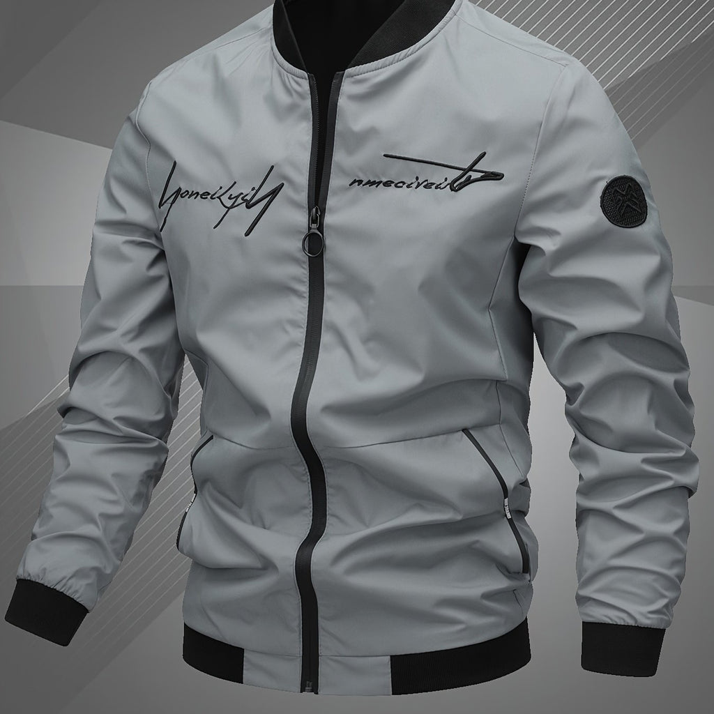 Men'S Letter Embroidered Casual Bomber Jacket, Mens Winter Jackets And Coats, Fridays Items, Mens Gifts Ideas, Gifts for Men, Thermal Wear for Men, Christmas Gifts, Suitable for Everyday Life, Home, Outdoor, Work, And Leisure