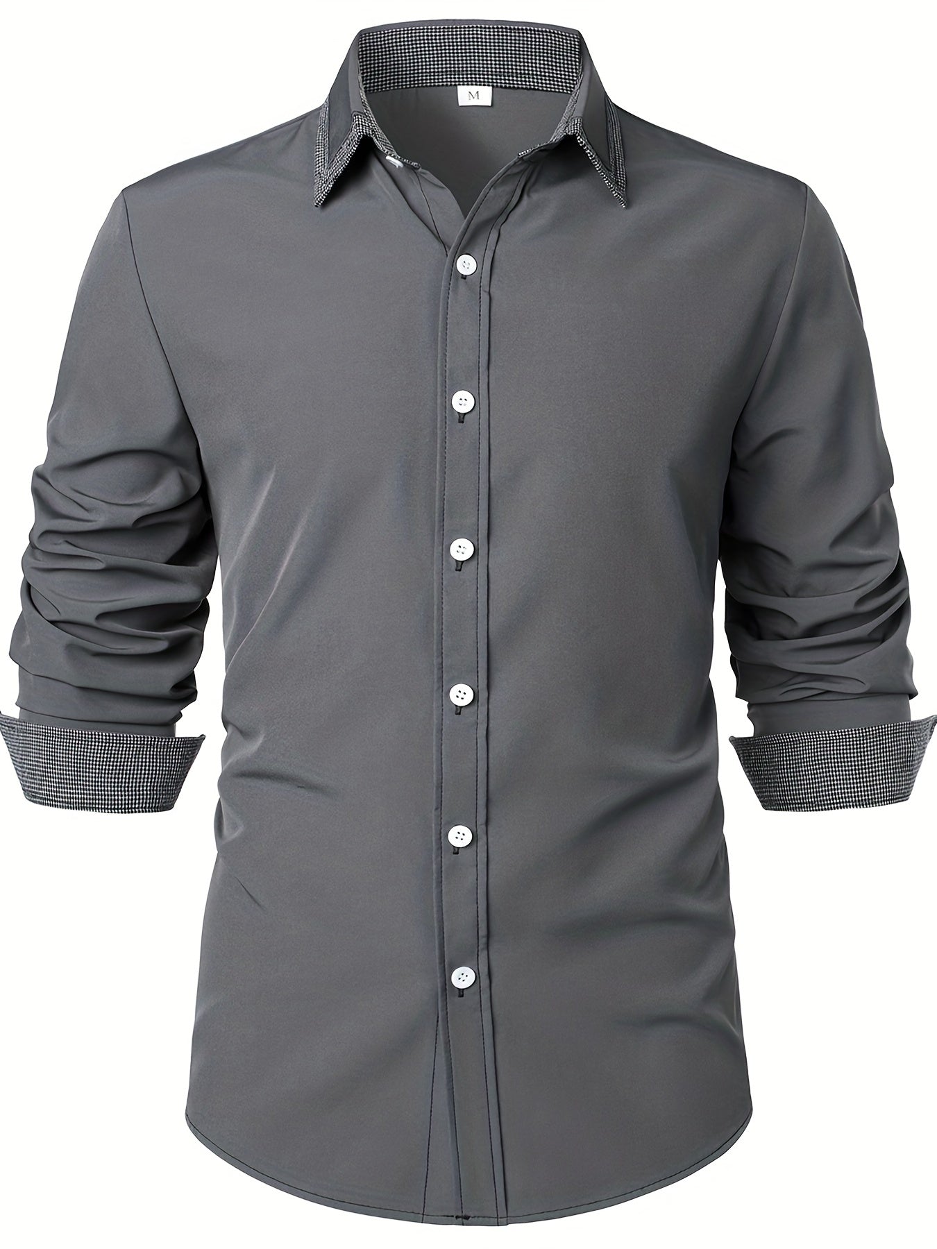 Men'S Color-Blocked Checkered Casual Long-Sleeve Shirt
