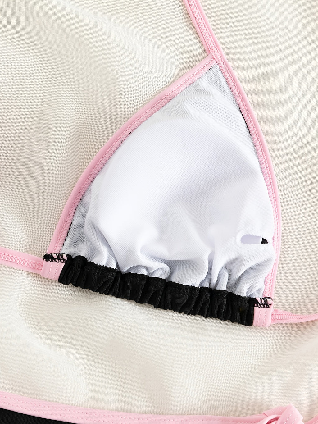 Contrast Trim Tie Side 2 Piece Bikini Swimsuit, Triangle Halter Tie Back Neck Stretchy Beachwear, Cute & Sexy, Women's Swimwear & Clothing