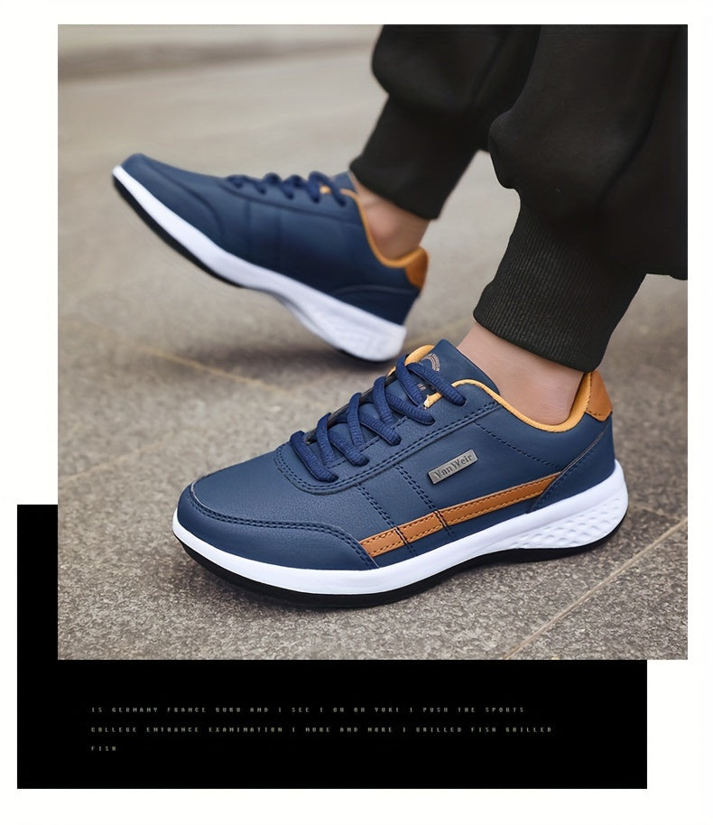 VanWeir Lightweight Men's Shoes • Navy Blue/White • Lace-up Sneakers with MD/TPR Sole • Breathable Fabric Lining for Outdoor, Hiking & Casual Wear