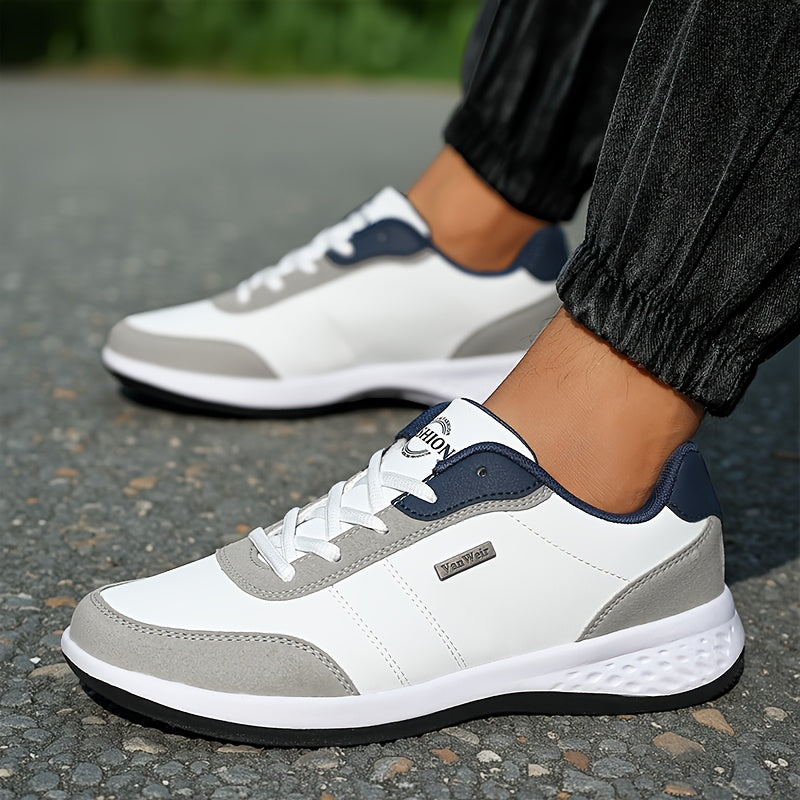 VanWeir Lightweight Men's Shoes • Navy Blue/White • Lace-up Sneakers with MD/TPR Sole • Breathable Fabric Lining for Outdoor, Hiking & Casual Wear