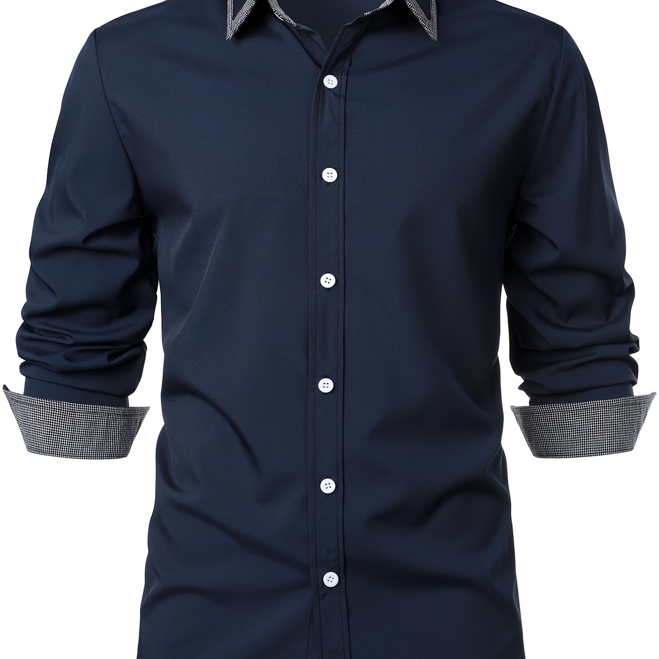 Men'S Color-Blocked Checkered Casual Long-Sleeve Shirt