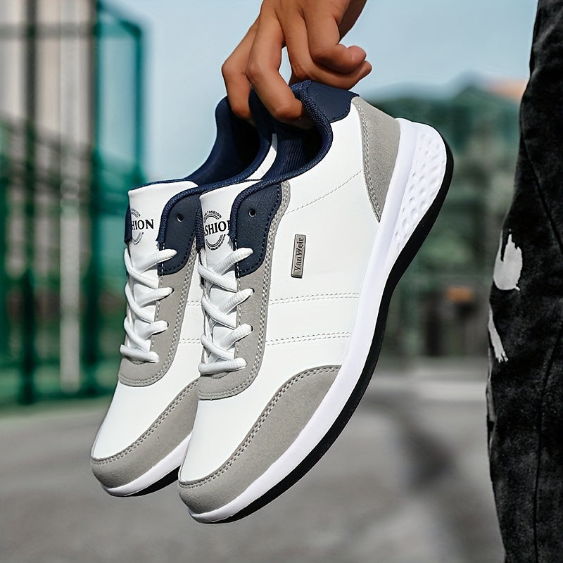 VanWeir Lightweight Men's Shoes • Navy Blue/White • Lace-up Sneakers with MD/TPR Sole • Breathable Fabric Lining for Outdoor, Hiking & Casual Wear