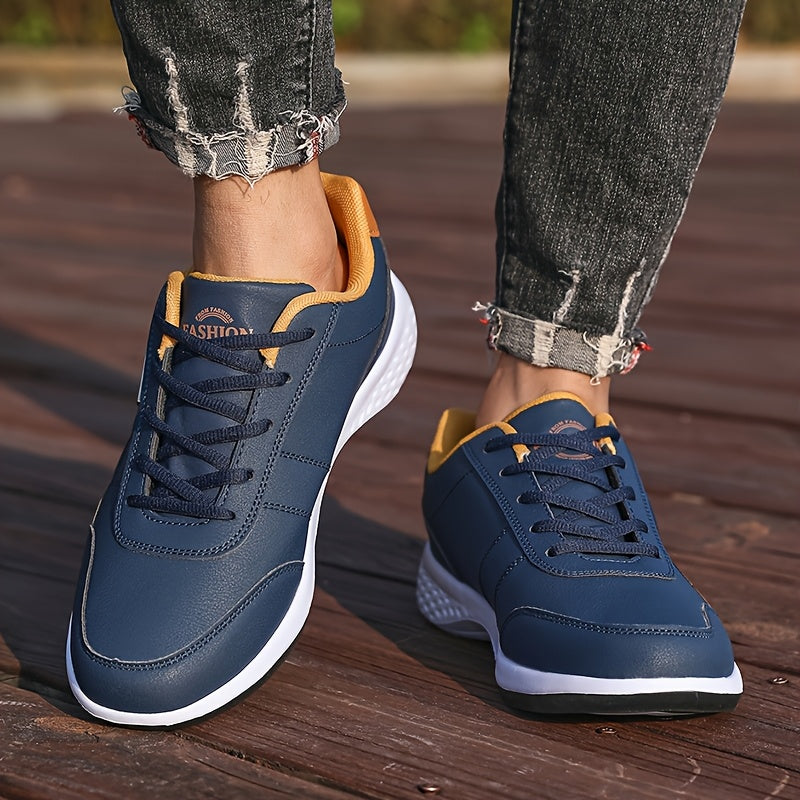 VanWeir Lightweight Men's Shoes • Navy Blue/White • Lace-up Sneakers with MD/TPR Sole • Breathable Fabric Lining for Outdoor, Hiking & Casual Wear