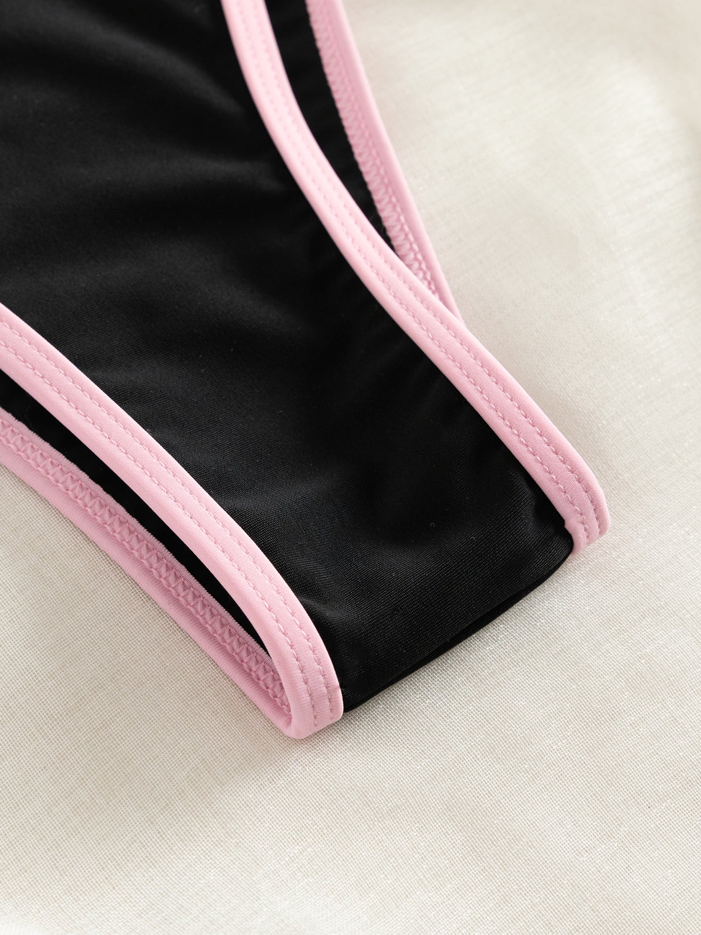 Contrast Trim Tie Side 2 Piece Bikini Swimsuit, Triangle Halter Tie Back Neck Stretchy Beachwear, Cute & Sexy, Women's Swimwear & Clothing