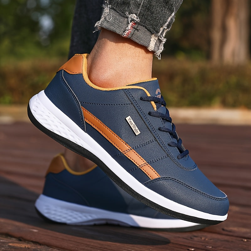 VanWeir Lightweight Men's Shoes • Navy Blue/White • Lace-up Sneakers with MD/TPR Sole • Breathable Fabric Lining for Outdoor, Hiking & Casual Wear
