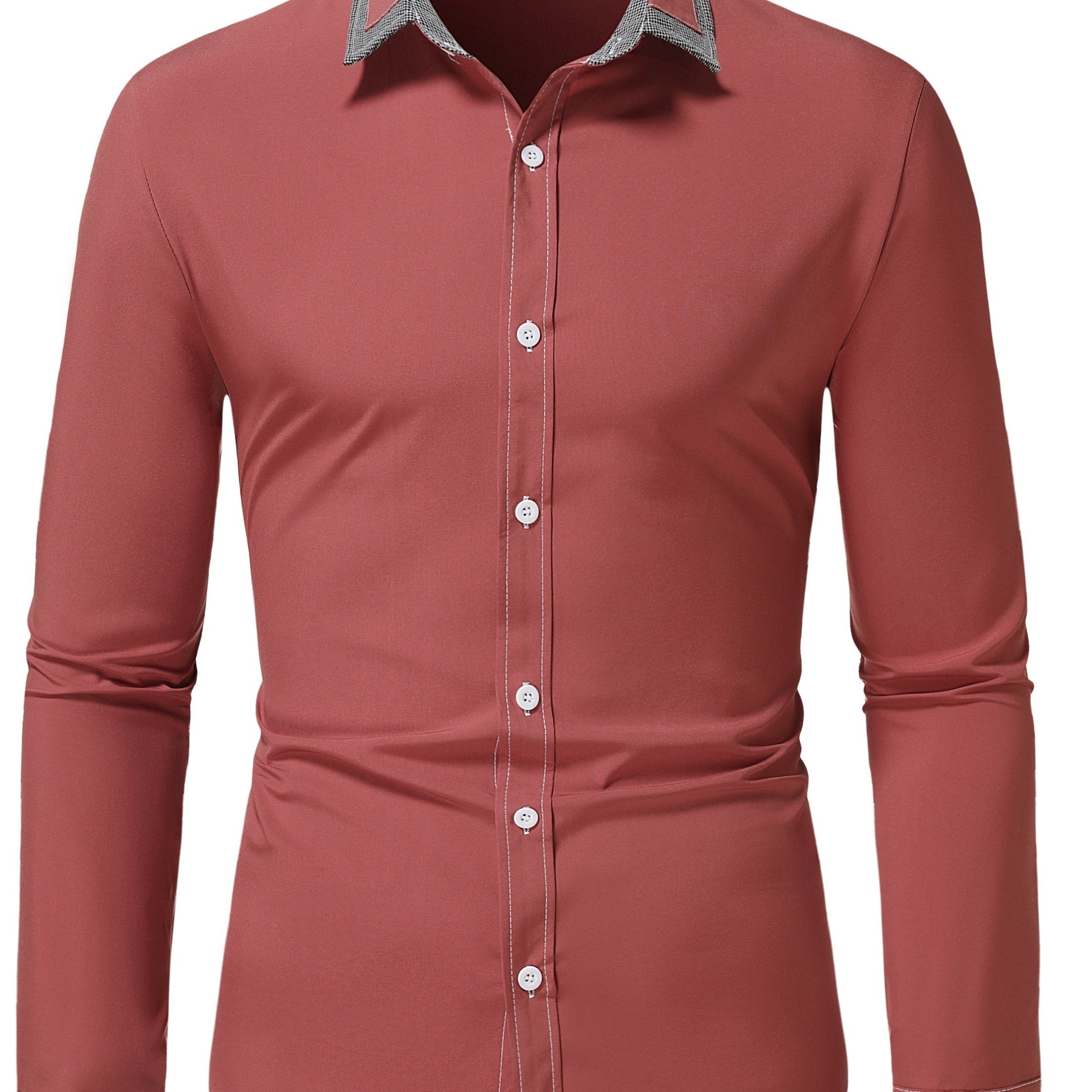 Men'S Color-Blocked Checkered Casual Long-Sleeve Shirt