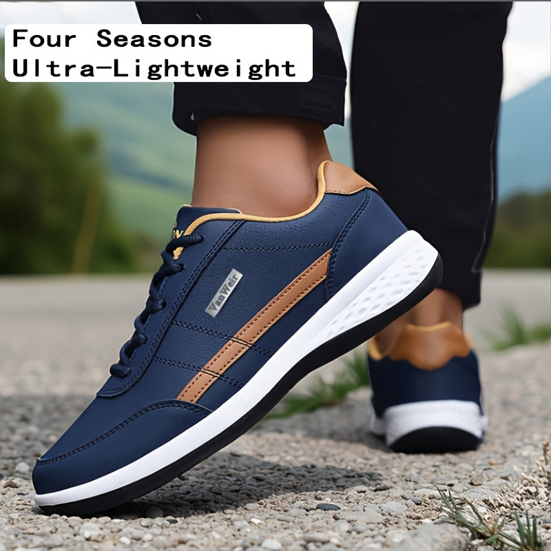 VanWeir Lightweight Men's Shoes • Navy Blue/White • Lace-up Sneakers with MD/TPR Sole • Breathable Fabric Lining for Outdoor, Hiking & Casual Wear