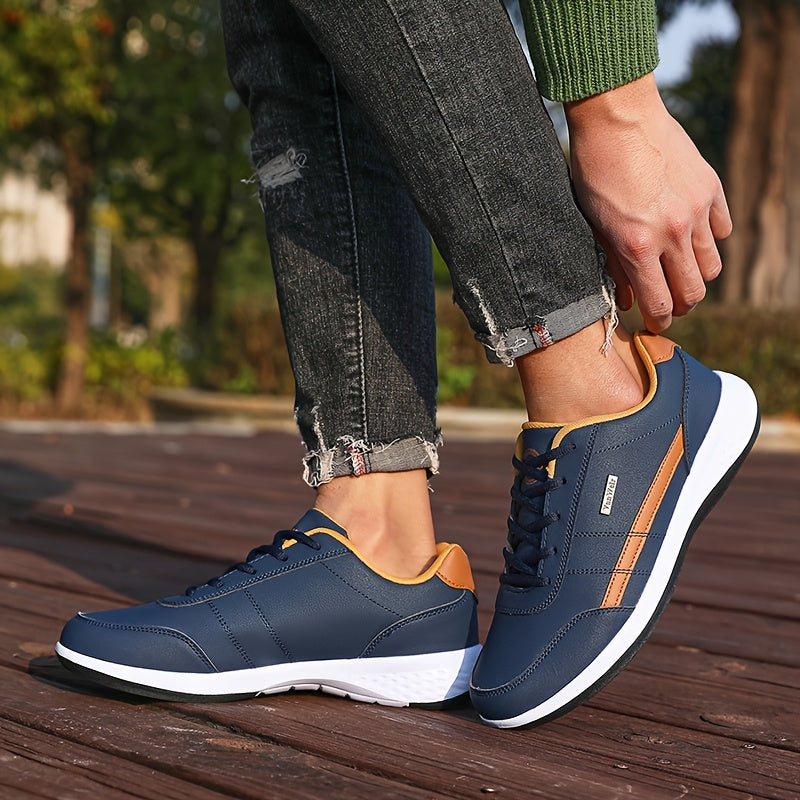 VanWeir Lightweight Men's Shoes • Navy Blue/White • Lace-up Sneakers with MD/TPR Sole • Breathable Fabric Lining for Outdoor, Hiking & Casual Wear