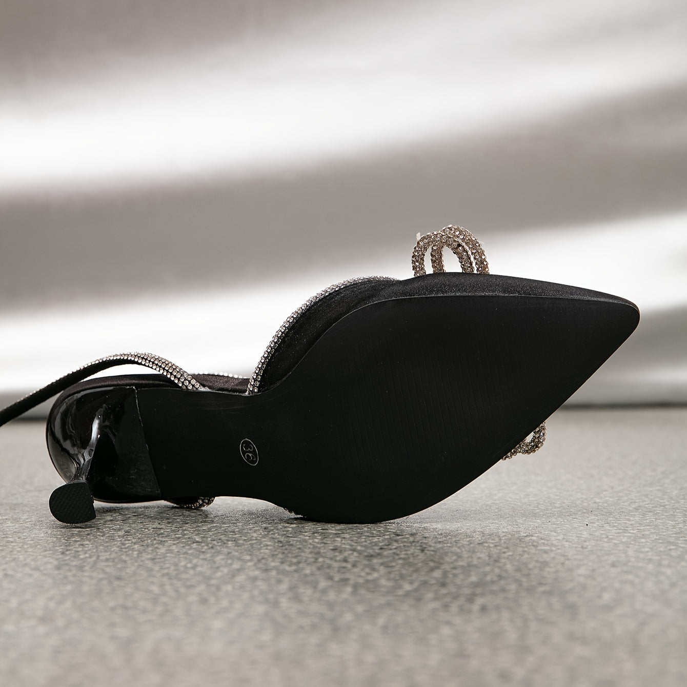 Women's Rhinestone Bow Ankle Straps High Heels, Solid Color Slingback Pointed Toe Pumps, Wedding Dress Heels for Music Festival