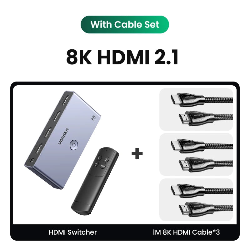 UGREEN HDMI 2.1 Switch 8K 60Hz 4K120Hz 2-in-1-Ausgang für TV Xiaomi Xbox Series X PS5 HDMI-kompatibler Monitor HDMI-Switcher