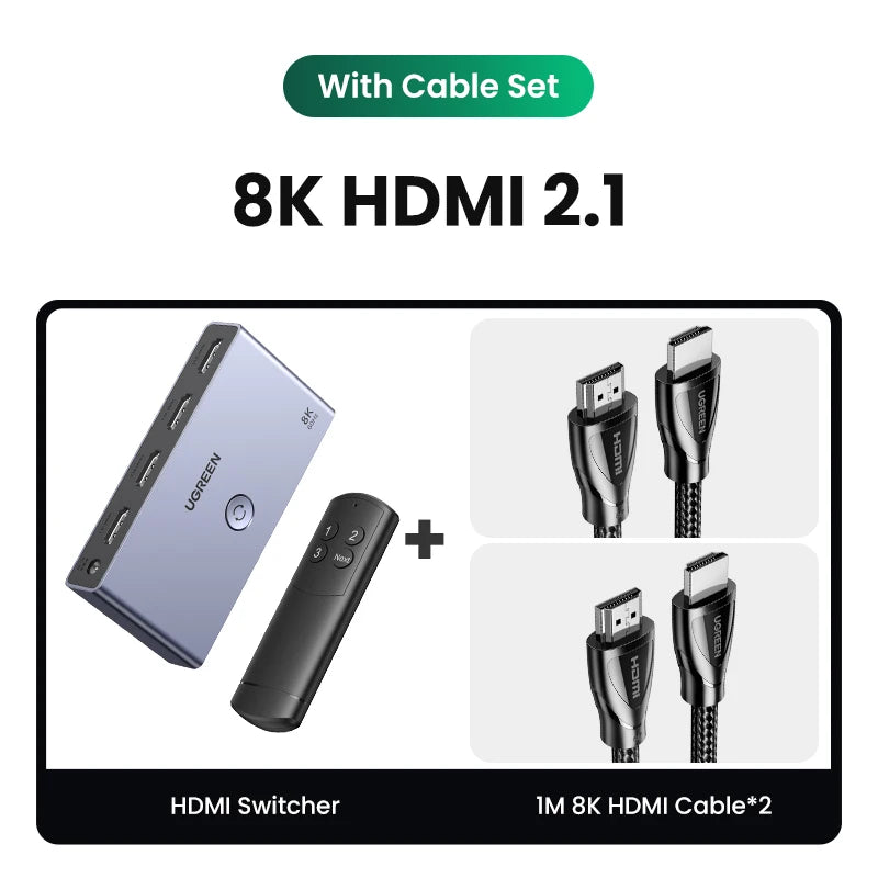 UGREEN HDMI 2.1 Switch 8K 60Hz 4K120Hz 2-in-1-Ausgang für TV Xiaomi Xbox Series X PS5 HDMI-kompatibler Monitor HDMI-Switcher