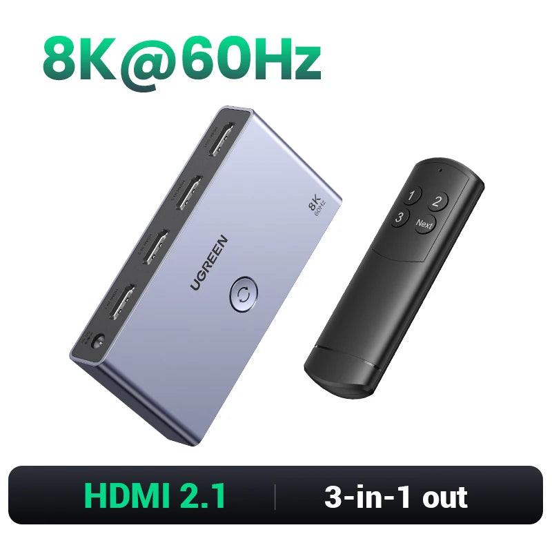 UGREEN HDMI 2.1 Switch 8K 60Hz 4K120Hz 2-in-1-Ausgang für TV Xiaomi Xbox Series X PS5 HDMI-kompatibler Monitor HDMI-Switcher