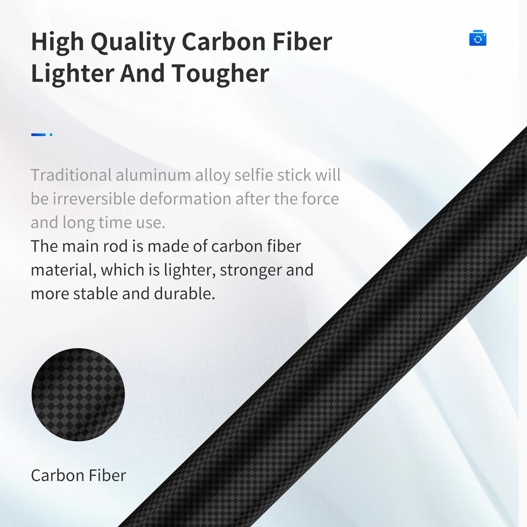 TELESIN 116 cm Kohlefaser Einbeinstativ Selfie Stick ausziehbar mit 1/4 Schraube für GoPro Hero Insta360 Osmo Action Kamera
