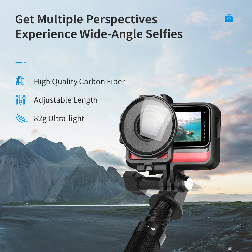TELESIN 116 cm Kohlefaser Einbeinstativ Selfie Stick ausziehbar mit 1/4 Schraube für GoPro Hero Insta360 Osmo Action Kamera