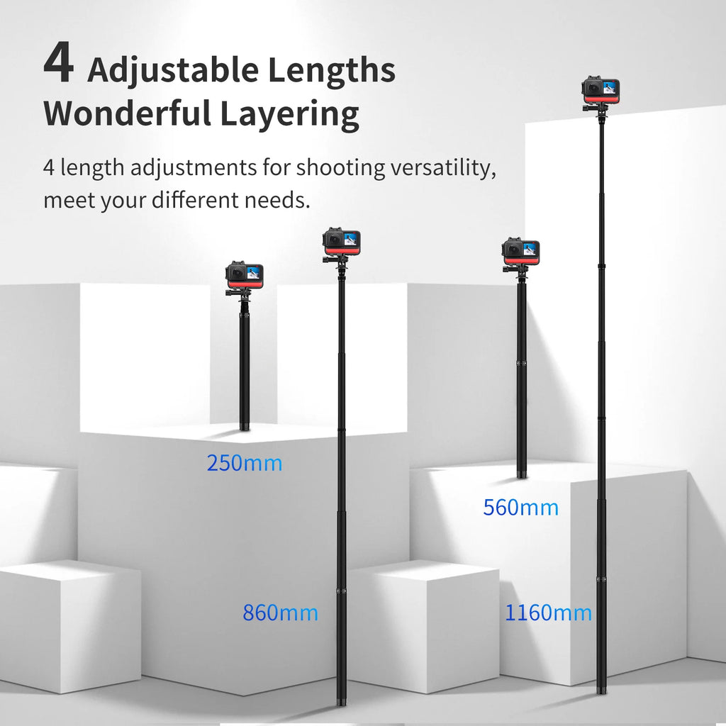 TELESIN 116 cm Kohlefaser Einbeinstativ Selfie Stick ausziehbar mit 1/4 Schraube für GoPro Hero Insta360 Osmo Action Kamera