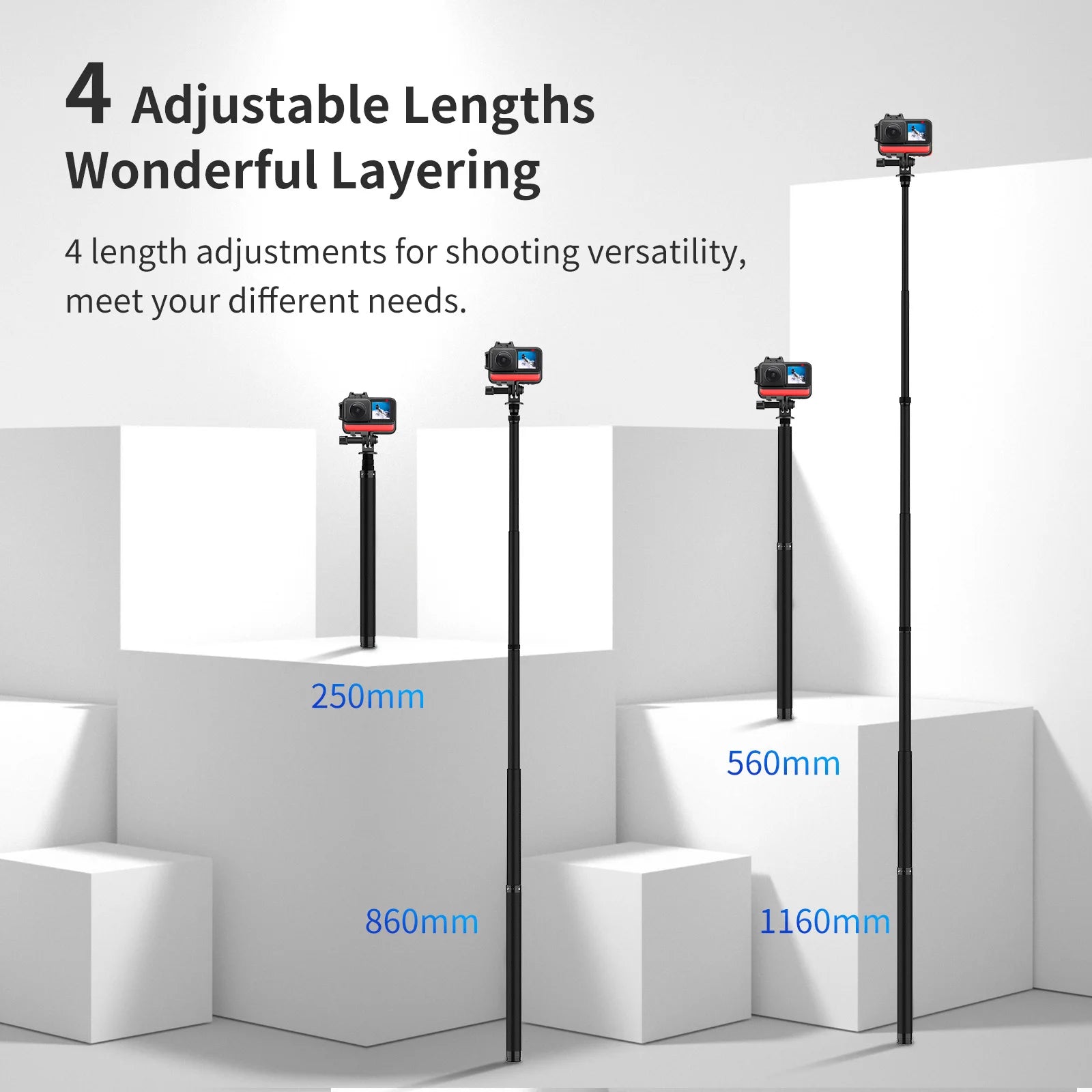 TELESIN 116 cm Kohlefaser Einbeinstativ Selfie Stick ausziehbar mit 1/4 Schraube für GoPro Hero Insta360 Osmo Action Kamera