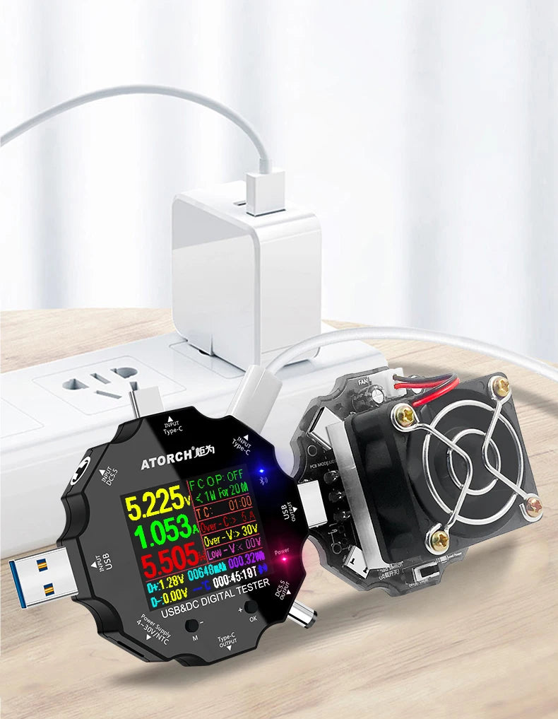 65W elektronischer Last-USB-Tester DC5-24V Typ-C Voltmeter-Tester mit PD3.1 Spannungsauslöser Ladegerät Power Bank Kapazitätsdetektor