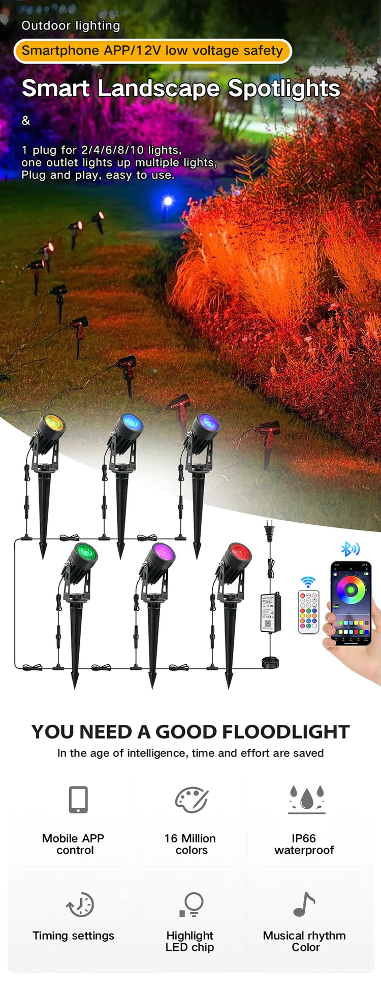 2/4/6/8PCS RGB Smart App LED Garten Lichter Mini Spike Boden Spot Dekorative Garten Beleuchtung