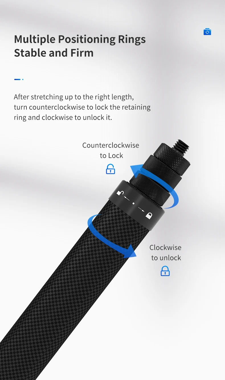 TELESIN 116 cm Kohlefaser Einbeinstativ Selfie Stick ausziehbar mit 1/4 Schraube für GoPro Hero Insta360 Osmo Action Kamera