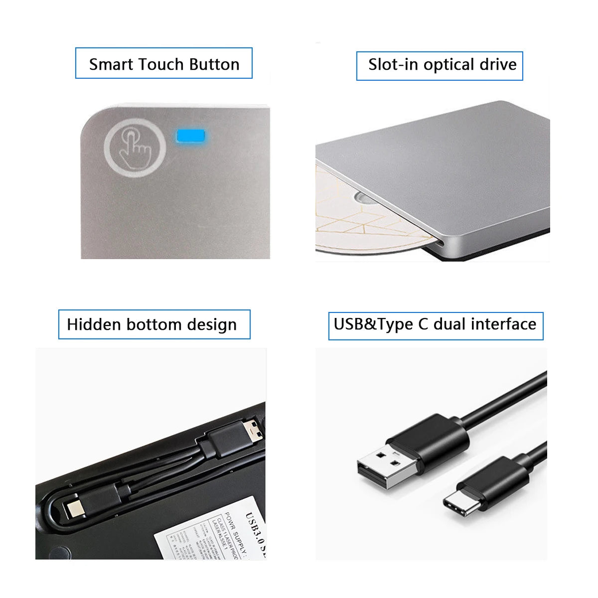 USB3.0&Typ C Externes optisches Blu-ray-Laufwerk Bluray-Brenner Touch Pop-up-Sauger Typ DVD-RW CD BD-RE Schreib-Kombi-Recorder
