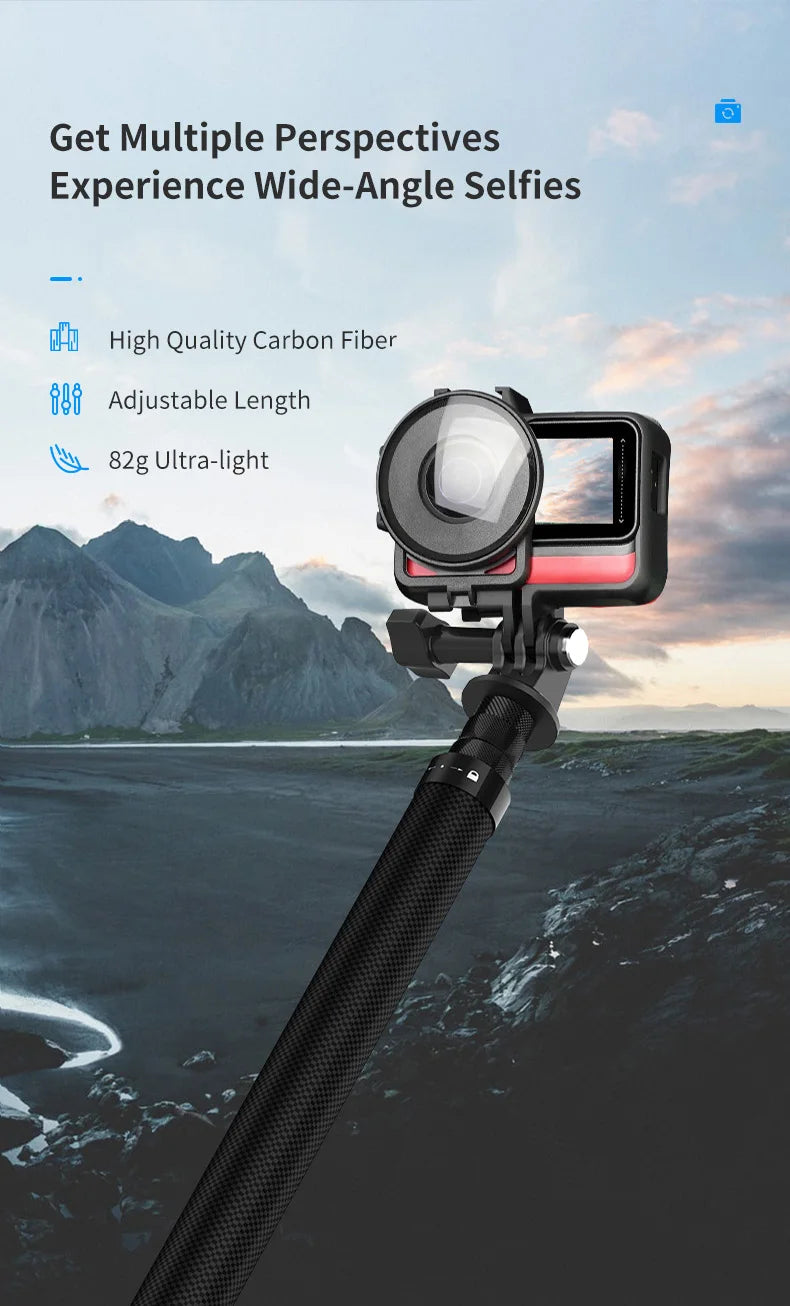 TELESIN 116 cm Kohlefaser Einbeinstativ Selfie Stick ausziehbar mit 1/4 Schraube für GoPro Hero Insta360 Osmo Action Kamera