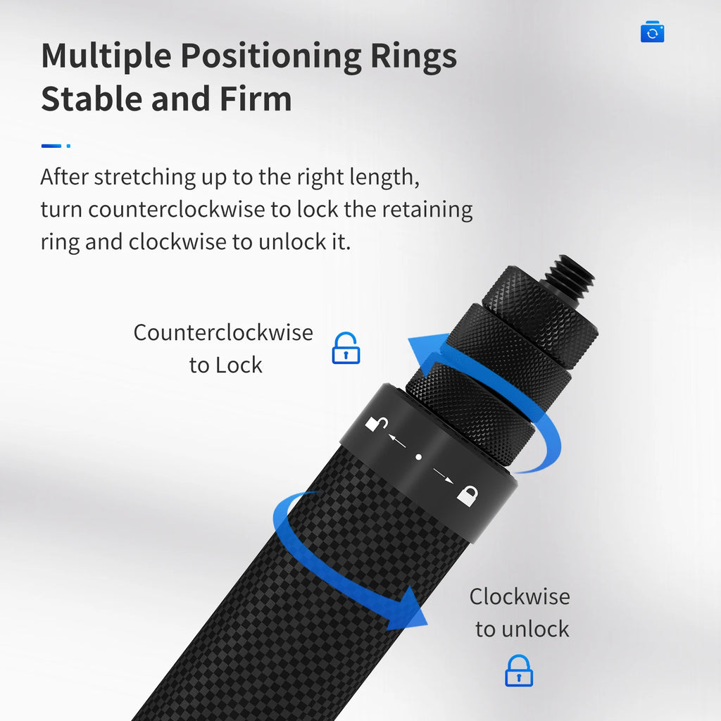 TELESIN 116 cm Kohlefaser Einbeinstativ Selfie Stick ausziehbar mit 1/4 Schraube für GoPro Hero Insta360 Osmo Action Kamera