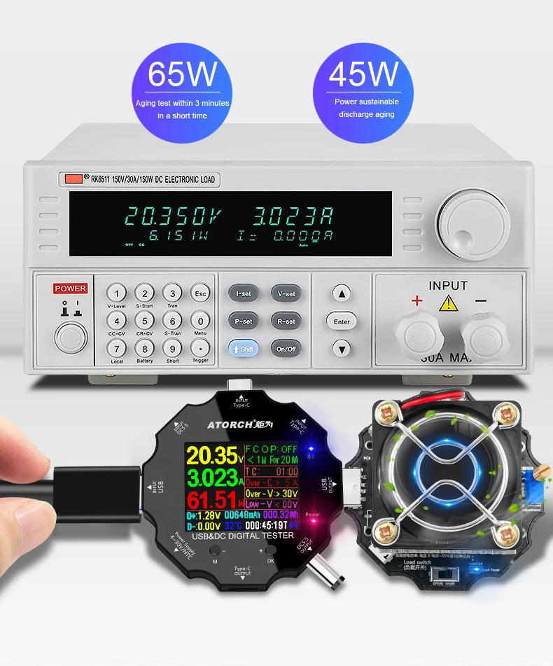 65W elektronischer Last-USB-Tester DC5-24V Typ-C Voltmeter-Tester mit PD3.1 Spannungsauslöser Ladegerät Power Bank Kapazitätsdetektor