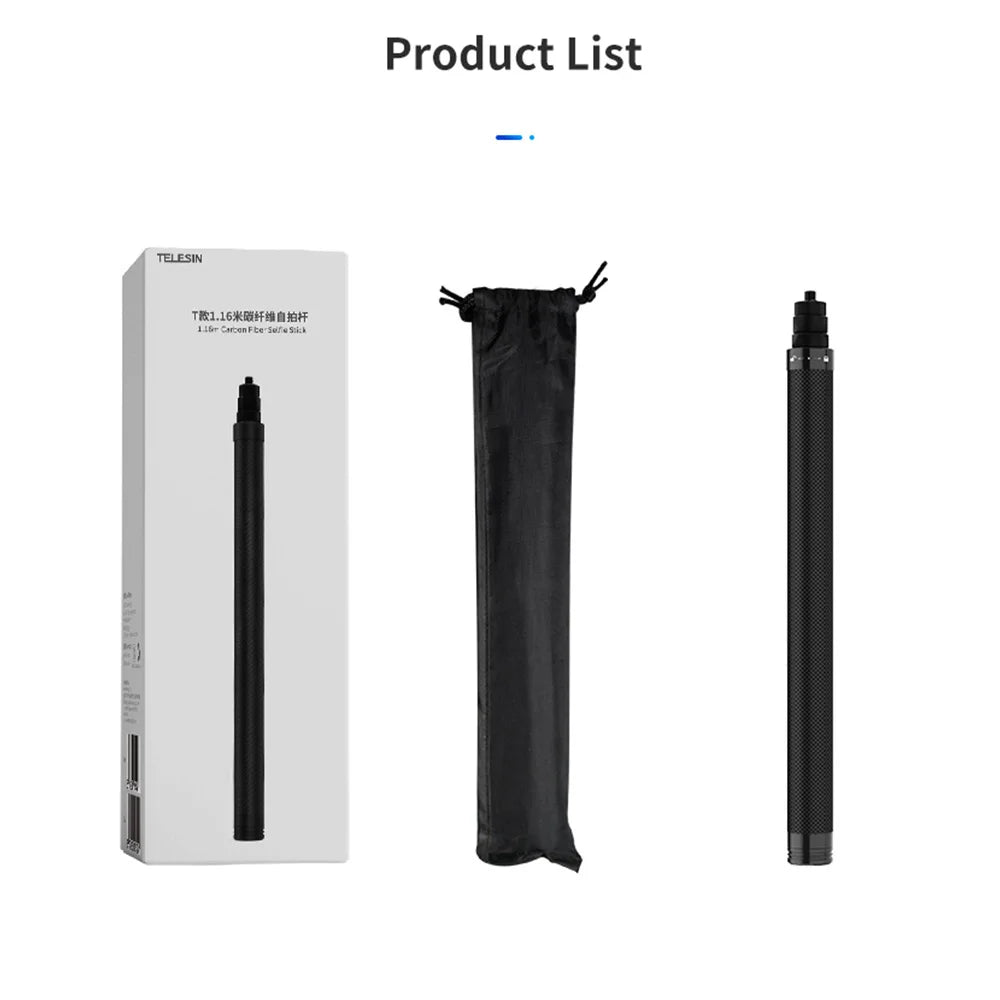TELESIN 116 cm Kohlefaser Einbeinstativ Selfie Stick ausziehbar mit 1/4 Schraube für GoPro Hero Insta360 Osmo Action Kamera