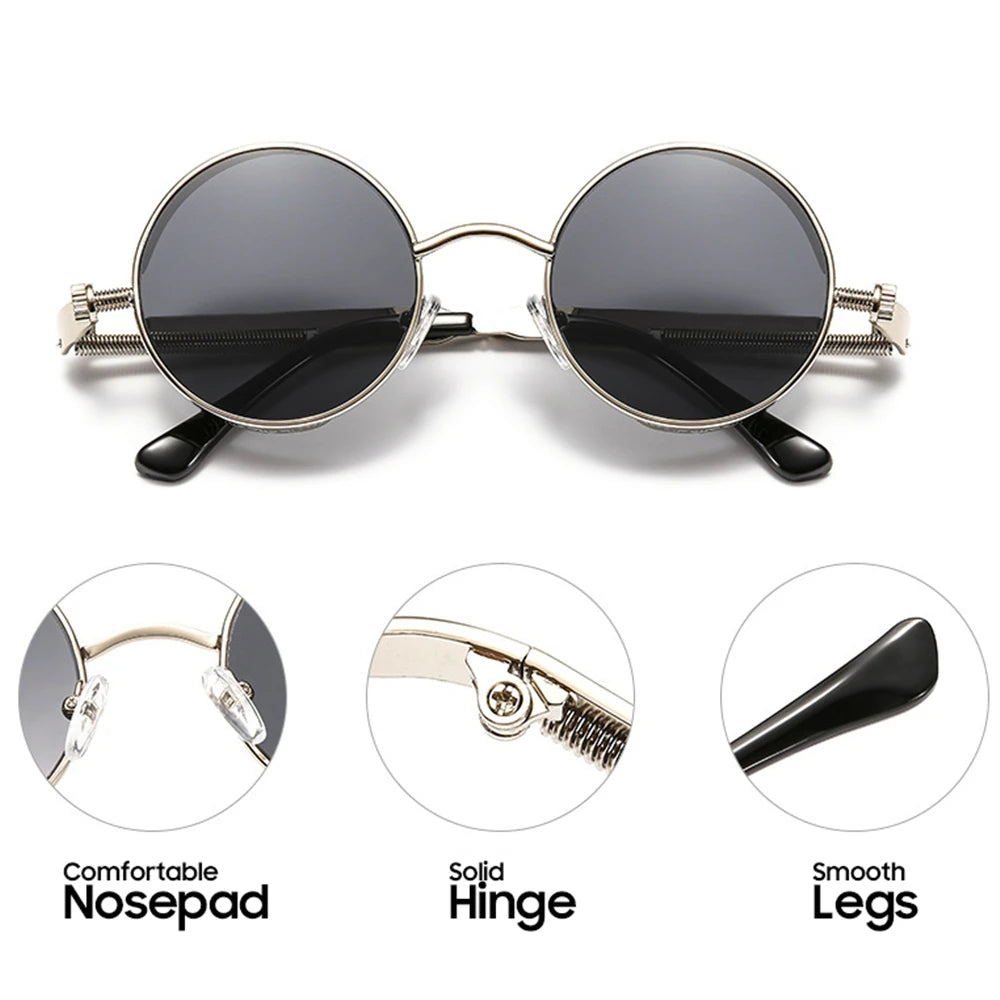 VIVIBEE Vintage Steampunk Rote Sonnenbrille für Herren, Runde Punk-Legierung Metall Retro Sonnenbrille für Damen, 2026 Goggles im Gothic-Stil