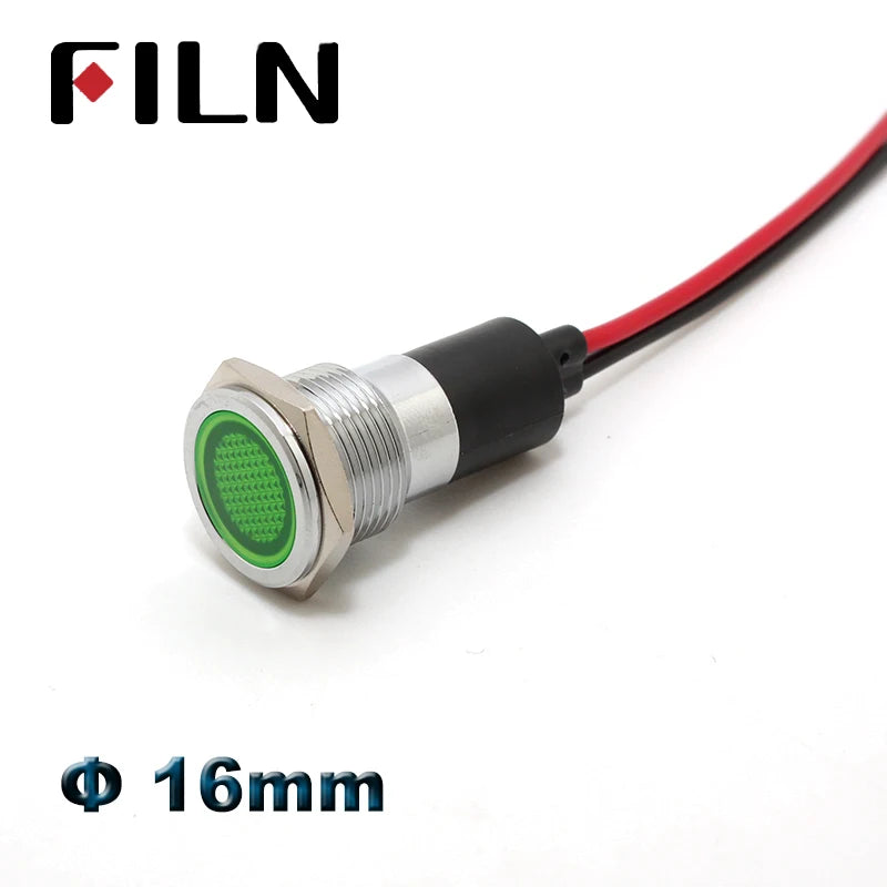 16 mm LED-Metall-Kontrollleuchte, Kontrollleuchte mit Warnsymbol für Auto, Boot, Armaturenbrett, 12 V, 24 V, 110 V, 220 V, rot-grüne Anzeigelampe