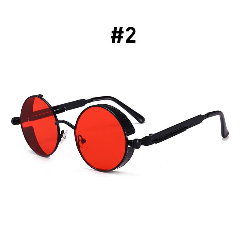 VIVIBEE Vintage Steampunk Rote Sonnenbrille für Herren, Runde Punk-Legierung Metall Retro Sonnenbrille für Damen, 2026 Goggles im Gothic-Stil