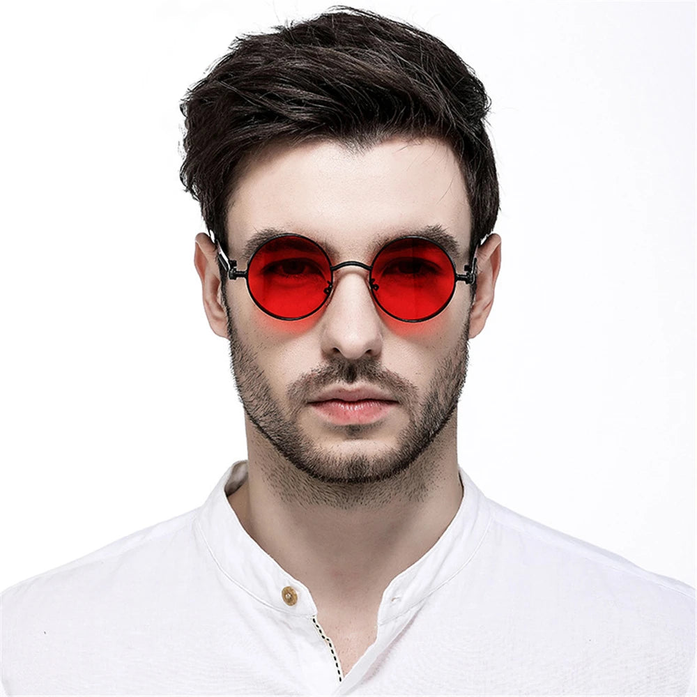 VIVIBEE Vintage Steampunk Rote Sonnenbrille für Herren, Runde Punk-Legierung Metall Retro Sonnenbrille für Damen, 2026 Goggles im Gothic-Stil