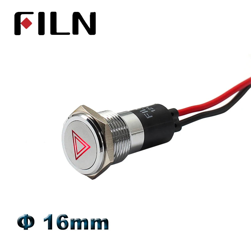 16 mm LED-Metall-Kontrollleuchte, Kontrollleuchte mit Warnsymbol für Auto, Boot, Armaturenbrett, 12 V, 24 V, 110 V, 220 V, rot-grüne Anzeigelampe