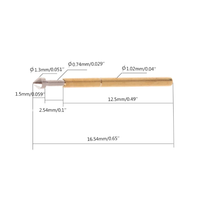 OOTDTY 100 stücke Vergoldet Federmessspitze Pogo-pin 1,3mm Konische Kopf 1,0mm Fingerhut Für Elektrowerkzeug P75-E2