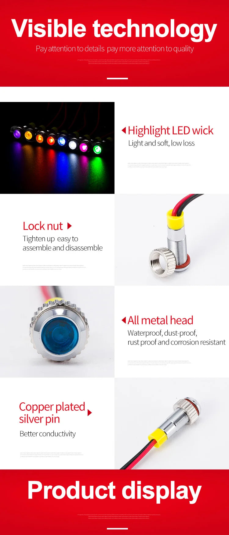 IP62 Wasserdichte einfarbige blinkende LED-Metallwarnanzeigeleuchte 6 mm Pilotsignallampe 3 V 6 V 12 V 24 V 36 V DC mit Draht