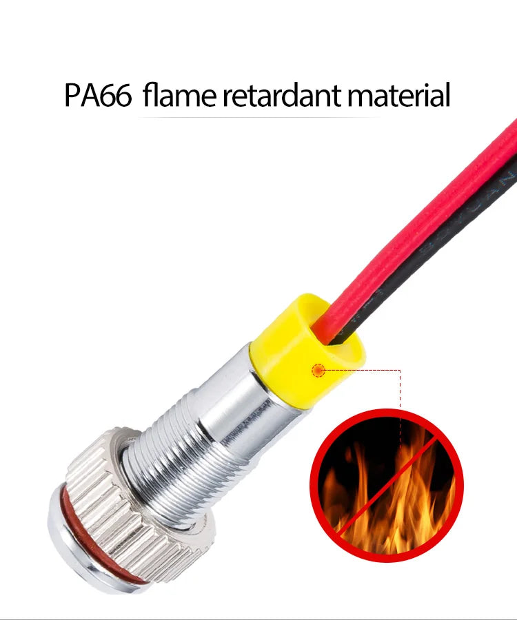 IP62 Wasserdichte einfarbige blinkende LED-Metallwarnanzeigeleuchte 6 mm Pilotsignallampe 3 V 6 V 12 V 24 V 36 V DC mit Draht