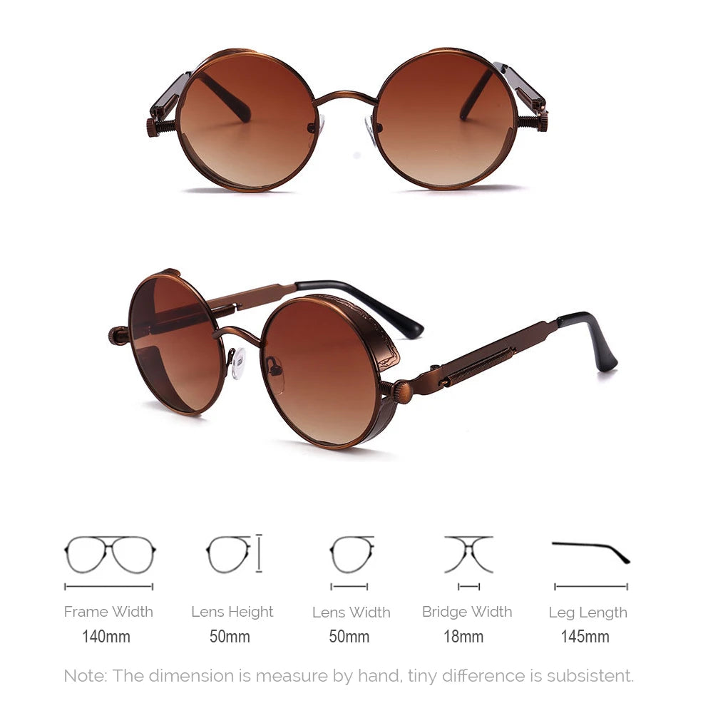 VIVIBEE Vintage Steampunk Rote Sonnenbrille für Herren, Runde Punk-Legierung Metall Retro Sonnenbrille für Damen, 2026 Goggles im Gothic-Stil