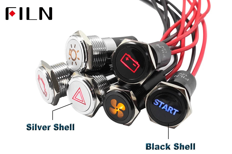 16 mm LED-Metall-Kontrollleuchte, Kontrollleuchte mit Warnsymbol für Auto, Boot, Armaturenbrett, 12 V, 24 V, 110 V, 220 V, rot-grüne Anzeigelampe