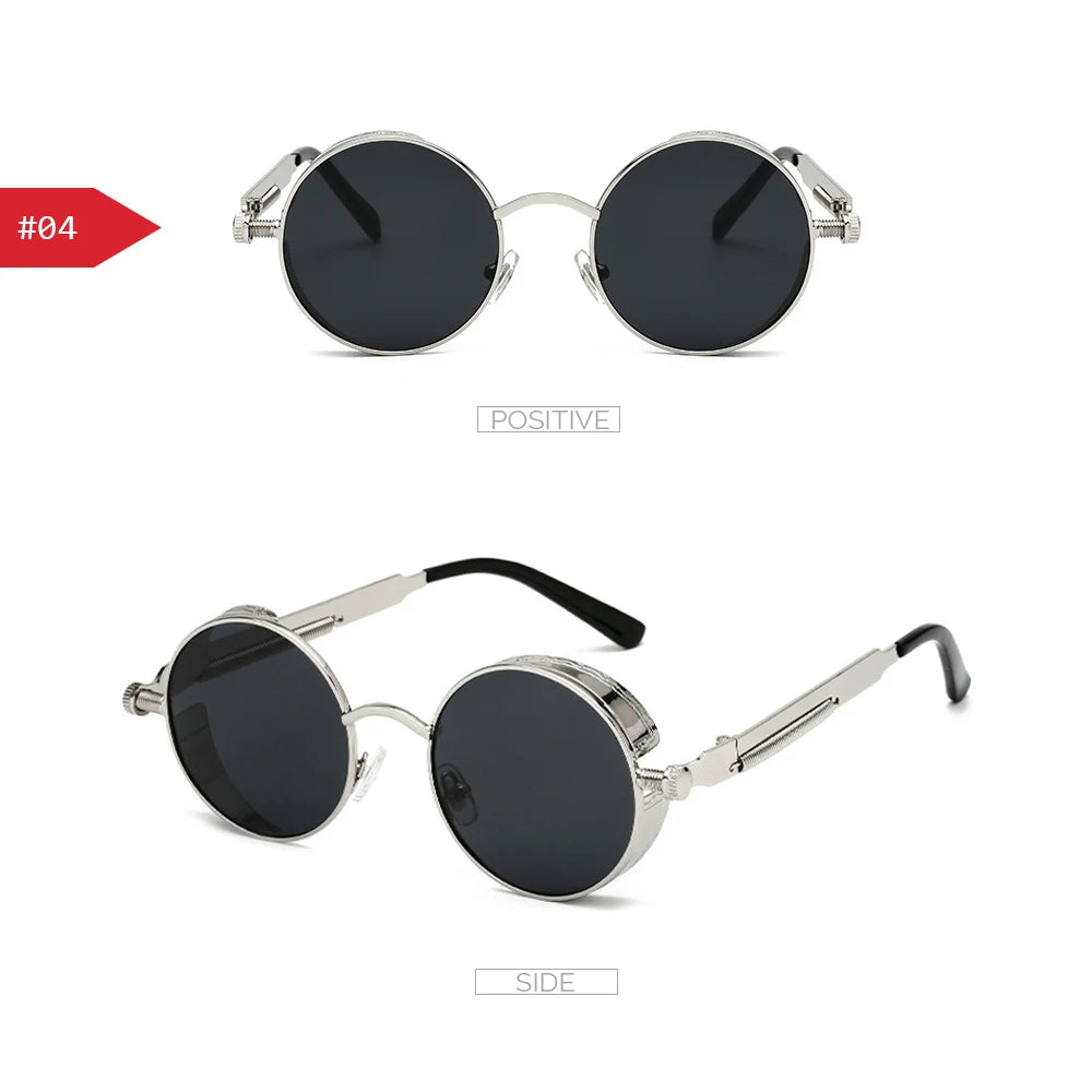 VIVIBEE Vintage Steampunk Rote Sonnenbrille für Herren, Runde Punk-Legierung Metall Retro Sonnenbrille für Damen, 2026 Goggles im Gothic-Stil