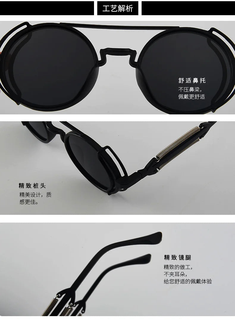 Klassische Gothic Steampunk Sonnenbrille Luxus Marke Designer Hochwertige Männer und Frauen Retro Runde PC Rahmen Sonnenbrille