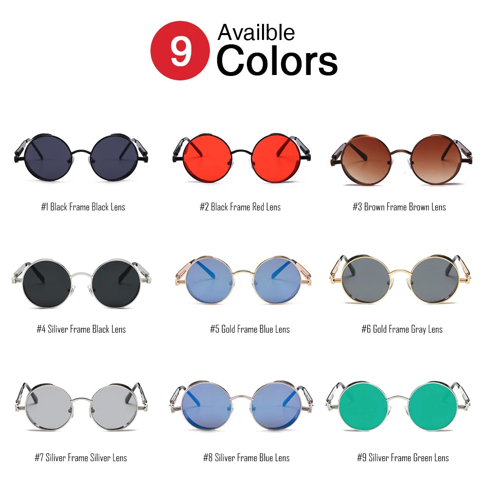 VIVIBEE Vintage Steampunk Rote Sonnenbrille für Herren, Runde Punk-Legierung Metall Retro Sonnenbrille für Damen, 2026 Goggles im Gothic-Stil
