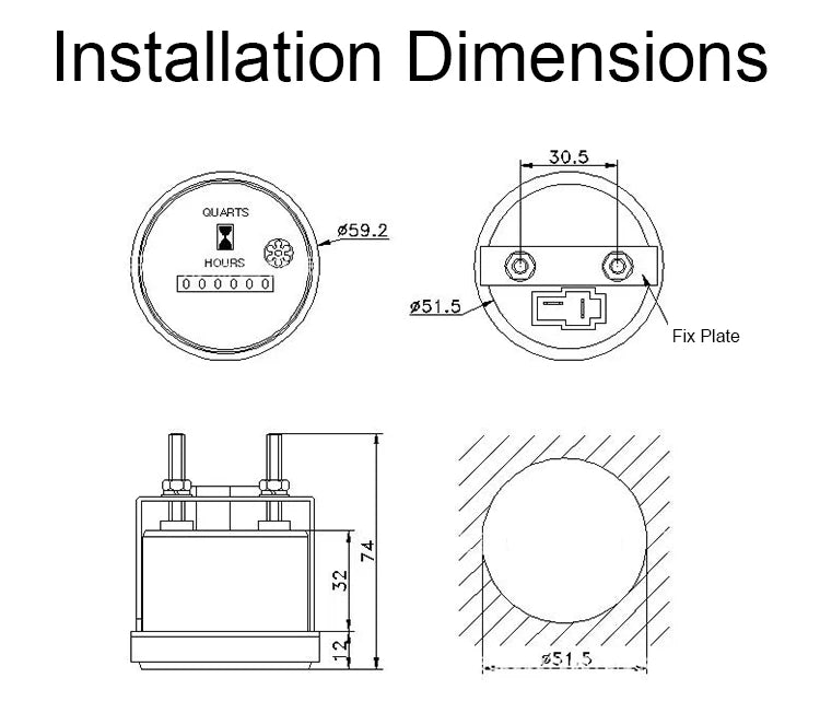 Betriebsstundenzähler, Quarz-Timer, Betriebsstundenzähler LY-748 für Auto, Marine, Boot, Traktor, Motor, DC12–36 V AC/DC10–80 V