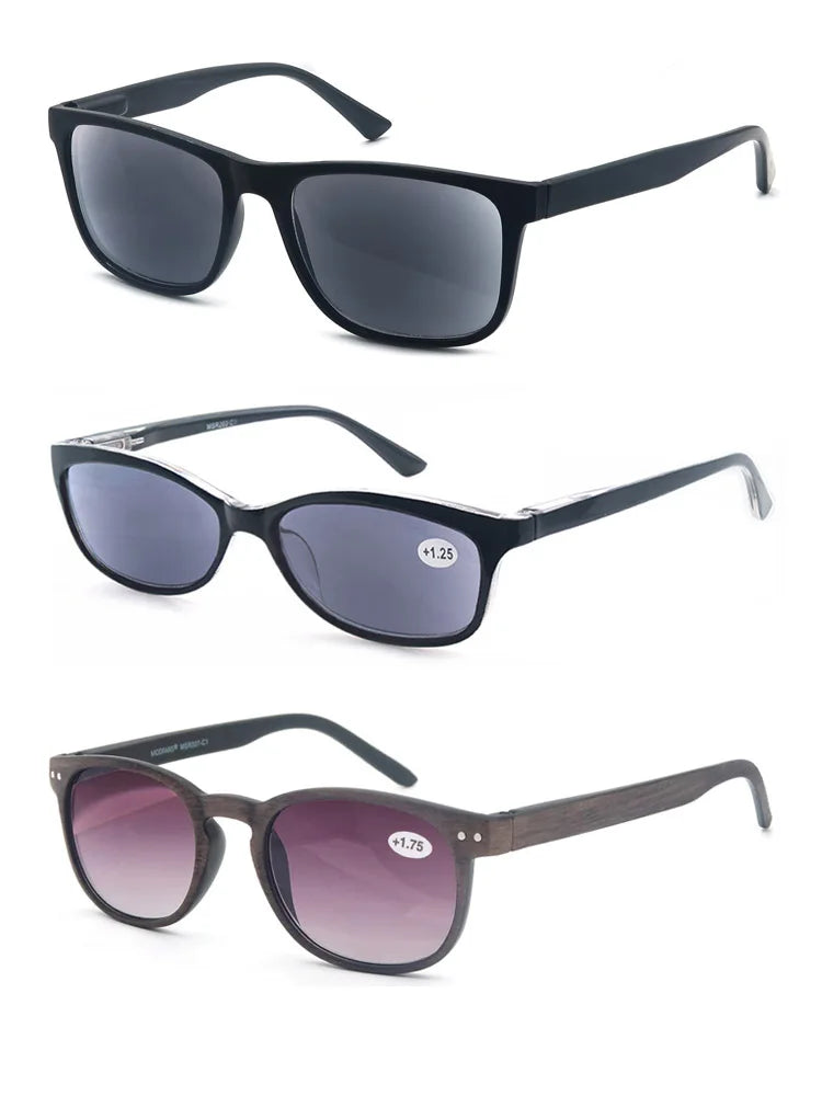 Lesesonnenbrille für Damen und Herren, quadratisch, klassischer Rahmen für den Außenbereich, Sonnenbrille, Lesebrille mit Dioptrien-Federscharnier