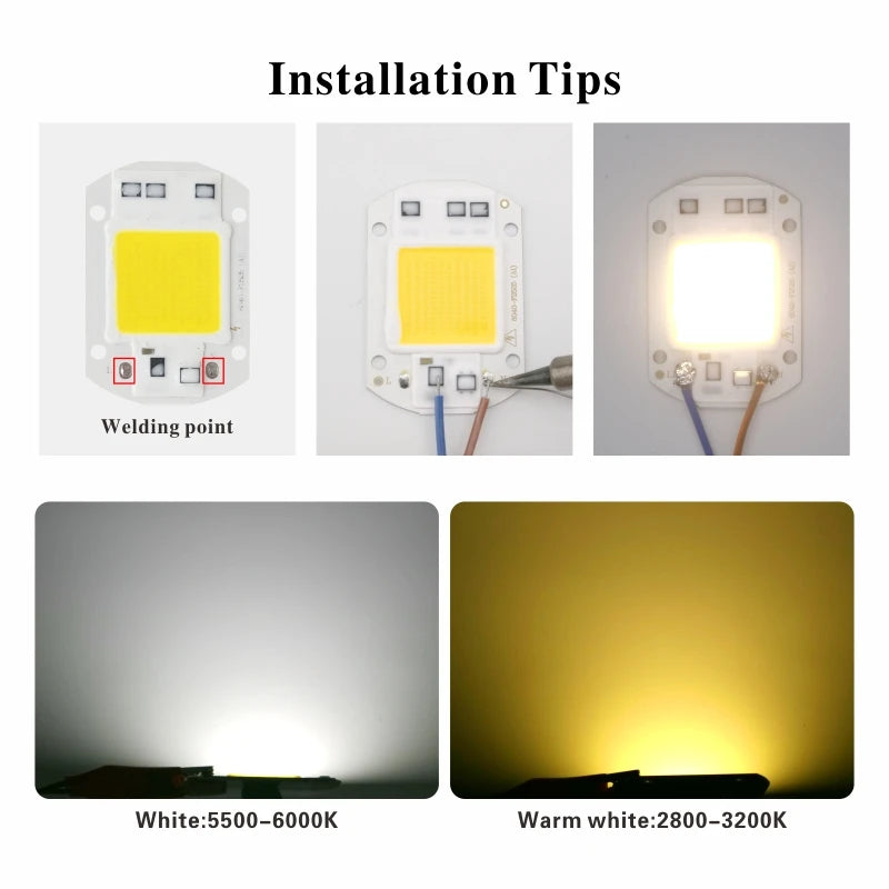 LED-COB-Chip, 110 V, 220 V, 10 W, 20 W, 30 W, 50 W, kein Treiber erforderlich, LED-Lampenperlen für Flutlicht, Strahler, Lampada-Beleuchtung, Kalt-/Warmweiß