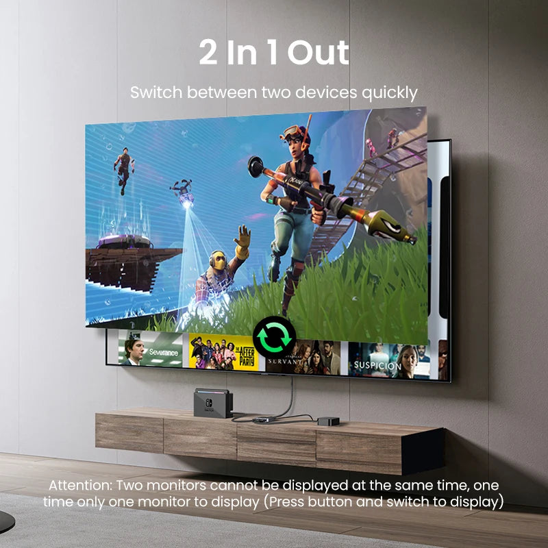 UGREEN HDMI 2.1 Switch 8K 60Hz 4K120Hz 2-in-1-Ausgang für TV Xiaomi Xbox Series X PS5 HDMI-kompatibler Monitor HDMI-Switcher