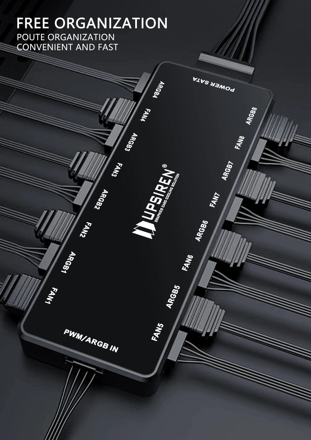 UPSIREN HU-8 Gehäuselüfter-Hub, 8 Sätze ARGB- und PWM-Schnittstellen, magnetisches Unteres Design, unterstützt Motherboard-Synchronisierung