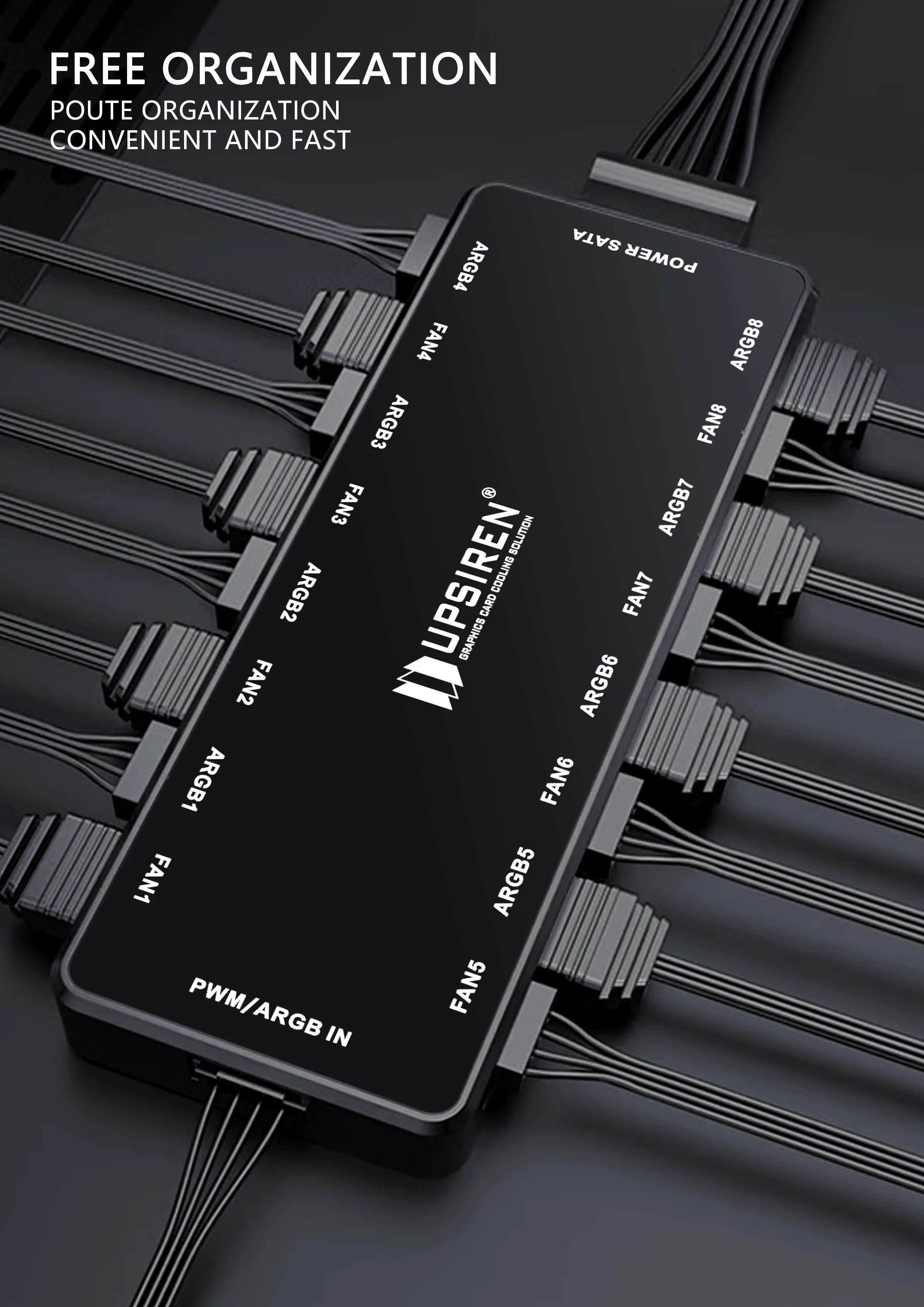 UPSIREN HU-8 Gehäuselüfter-Hub, 8 Sätze ARGB- und PWM-Schnittstellen, magnetisches Unteres Design, unterstützt Motherboard-Synchronisierung